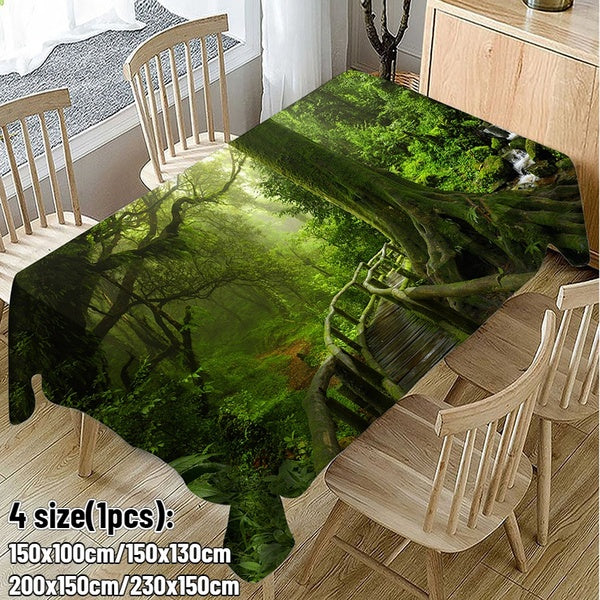 3D Forest Printed Tablecloth Kitchen Furniture Decor Living Room Tapestry Art Wall Hanging Natural Landscape Printed Table Mat (150x100cm-150x130cm-2