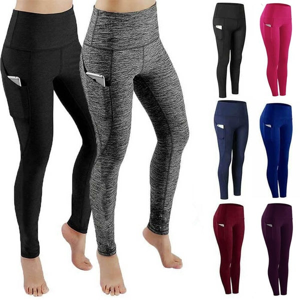 Leggings d'exercices de Fitness élastiques taille haute pour femmes, avec poches, pantalon de course, d'entraînement, de Yoga, confortable