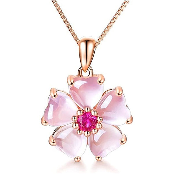 Doux mignon femme rose cristal fleur pendentif collier charmant femmes mariage clavicule chaîne mode fête bijoux fille cadeaux