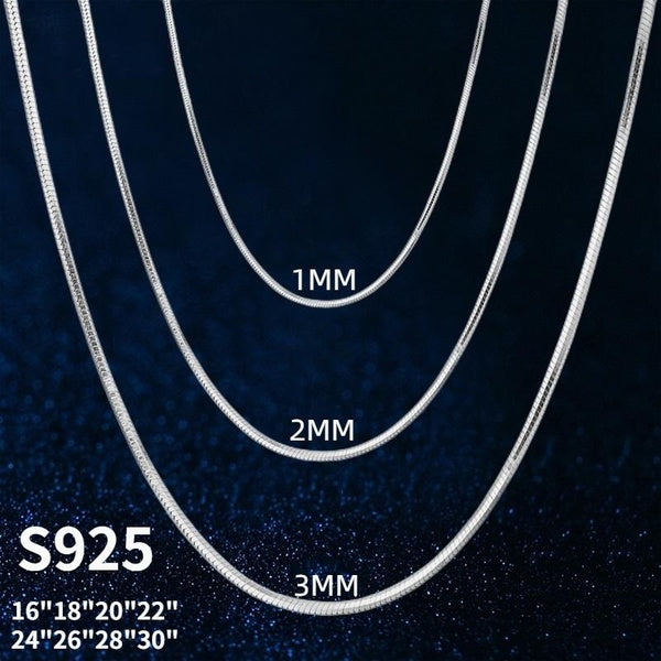 16-18-20-22-24-26-28-30inches Snake Fine 925 Sterling Silver Italy Necklace Chains with Lobster Clasps Link for Charms Pendant Wedding Party Trendy J