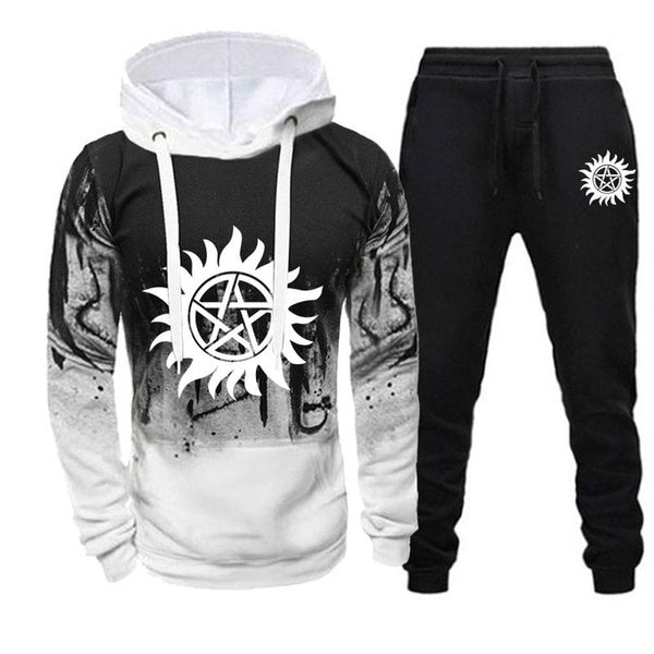 Newest Fashion Pullover Hoodie and Sweatpant Sportswear Suit Supernatural Printed Tracksuit Mens Fashion Set for Men Autumn Winter Casual Jogging Sui