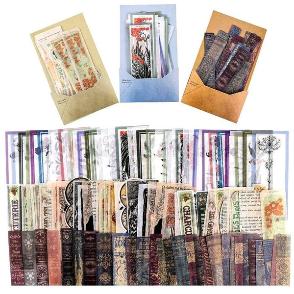 Vintage Scrapbook Washi Stickers Decorative Journal Supplies Aesthetic Retro DIY Self-Adhesive Washi Paper Stickers Planner