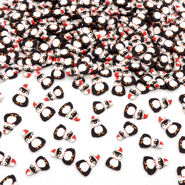 20g-lot Penguin Polyester Clay Slices, 8*12mm Christmas Penguin Clay Slices, DIY Nail Art Decoration Slime Filling Materials
