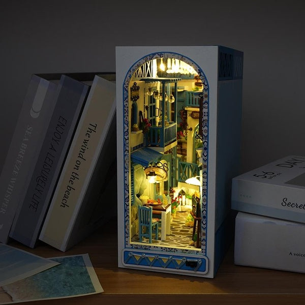 DIY Wooden Seaside cottage Book Nook Shelf Insert Kits Miniature Dollhouse With Furniture Toys Gifts