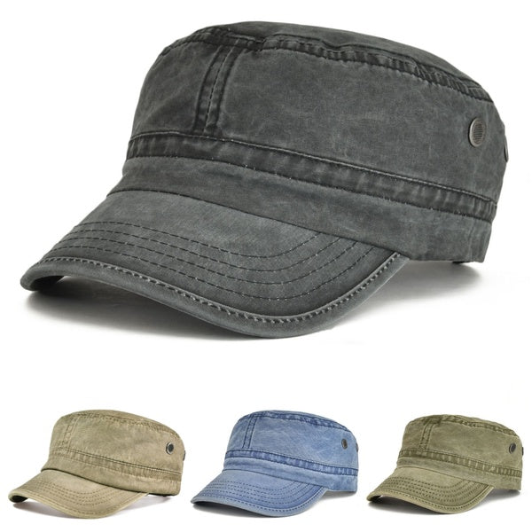 2022New Army Cap Mens Trucker Baseball Cap Solid Cotton Distressed Flat Caps