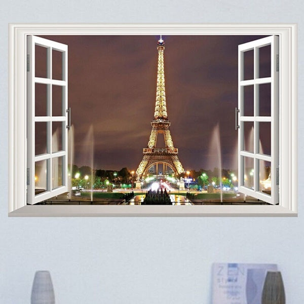 Removable 3D Window Paris Eiffel Tower Art Decal Wall Sticker DIY PVC Home Decor