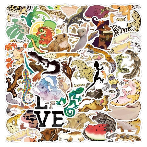 15-50Pcs New Cute Reptile Animal Gecko Stickers Wall Lizard Stickers Graffiti Stickers for DIY Luggage Laptop Skateboard Motorcycle Bicycle Stickers