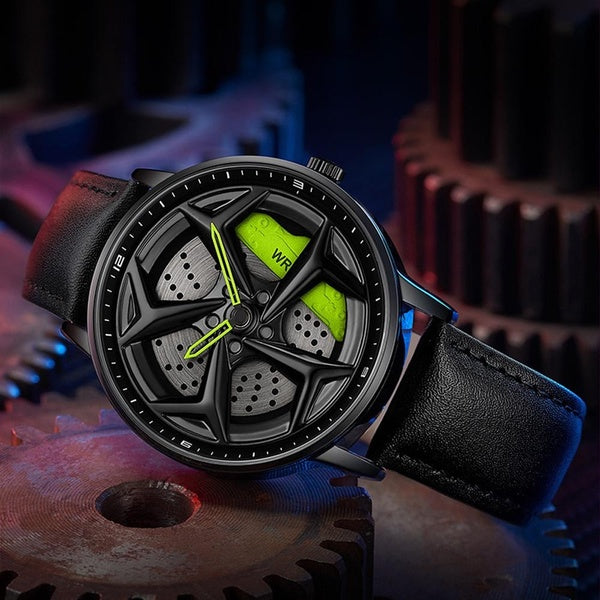 SANDA - montre-bracelet en cuir pour hommes, bracelet en cuir, jante tournante de voiture, conception personnalisée, montre-bracelet à Quartz, étanch