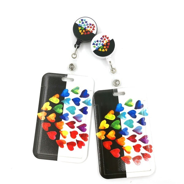 1pc coloré arc-en-ciel amour coeurs dessin animé mignon porte-carte de crédit longe femmes hommes enfant étudiant rétractable Badge bobine ID nom Bus