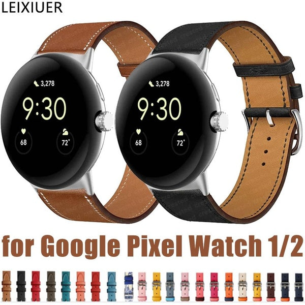 LEIXIUER Leather Strap For Google Pixel Watch-Pixel Watch 2 Band Replacement Belt Smartwatch Wrist Bracelet Wristbands Accessories for Pixel Watch (1