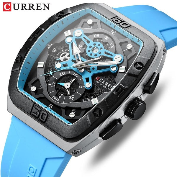 CURREN Nouveau Tonneau Quartz Montre Hommes Mode Casual Bracelet En Silicone Chronographe Montres Homme Lumineux Automatique Date Horloge À Quartz
