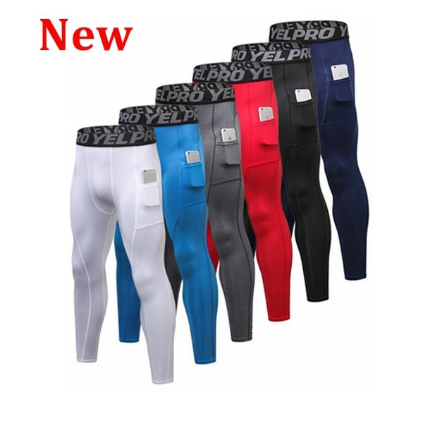 Fashion Men Pocket Pants Sports Leggings Compression Pants Running Jogging Fitness Gym Tights Trousers