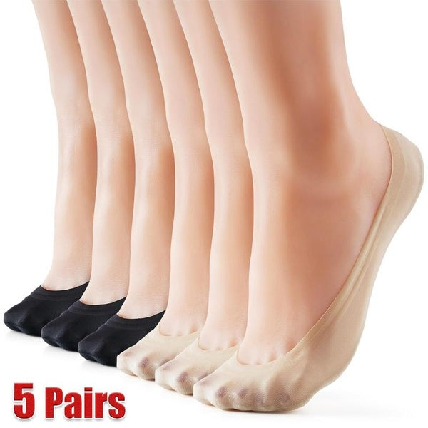 5 Pairs-Lot Summer Non-Slip Thin Liner Socks Low Cut Cotton Nylon Boat Invisible Hidden Socks Women's Ankle No-Show Sock