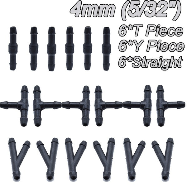 18Pcs Universal Joiner Pipe Connector T Piece Straight Tee 3 Way Y Piece Air Fuel Water Petrol Wiper Washer Nozzle Hose Tubing