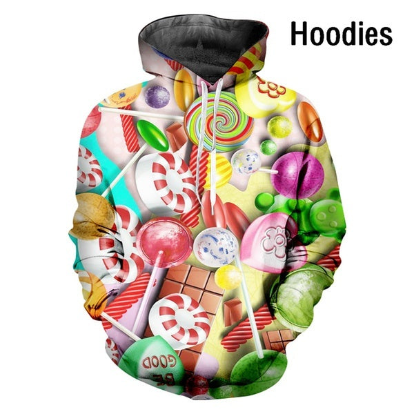 New 3D Printed Creative Colored Lollipop Hoodies Casual Colorful Candy Couple Clothing Men's Womens' Pullover Tops