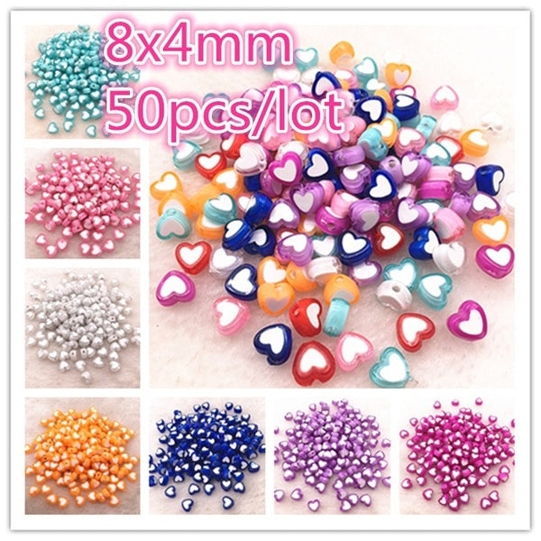 50pcs 8x4mm Love Acrylic Bead Loose Spacer Beads For Jewelry Making DIY Bracelet Accessories Matron Inn