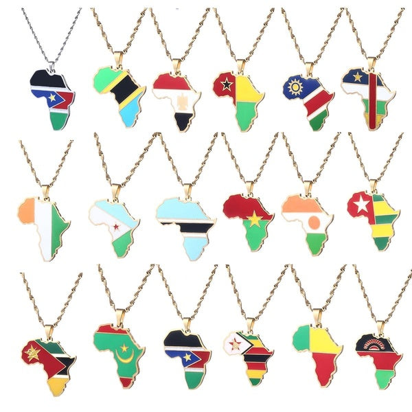 Afrique carte pendentif collier sud soudan cote d'ivoire tanzanie guinée-bissau niger bénin Djibouti Botswana egypte Zimbabwe