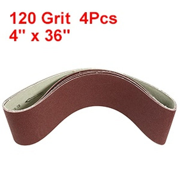 Courroie de ponçage en oxyde d'aluminium 10,2 x 91,4 cm 120 grains joint rodé 4 pièces