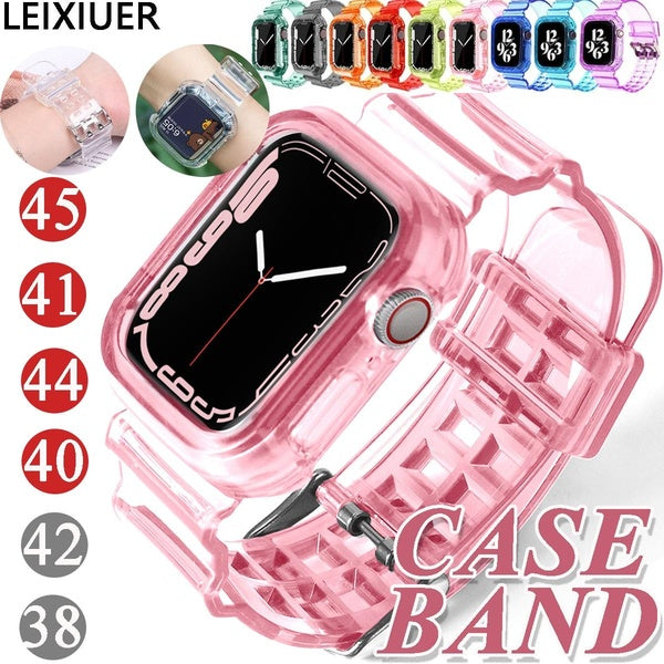 LEIXIUER Transparent Sport Silicone Case with Strap for Apple Watch Band 8 7 SE 6 41mm 45 Mm 40mm 44mm 42mm 38mm Accessories Soft Bracelet Cover Band Matron Inn