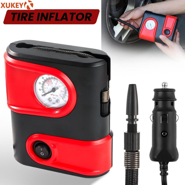 Xukey 12V Portable Electric Tire Inflator Air Pump Compressor Tyre Inflate 100PSI Heavy Duty Car for Auto Car Motorcycle Bicycle Bike