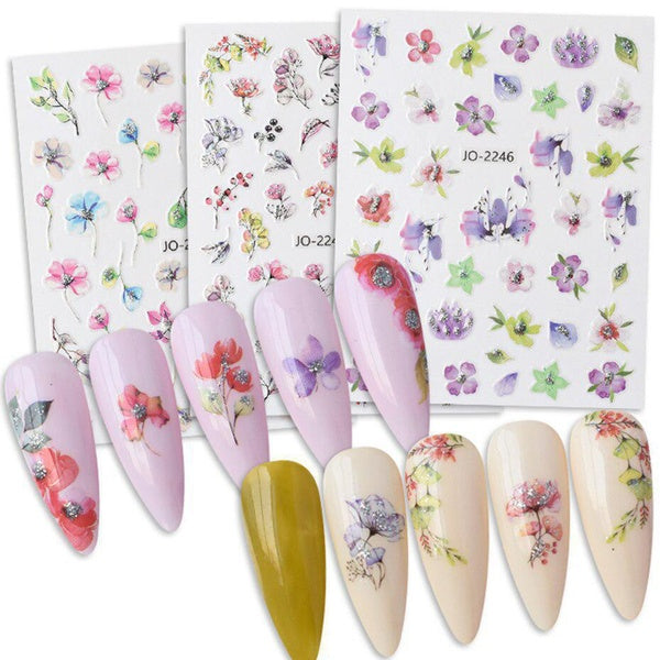 3D Nail Sticker Gold Bronzing Flowers Decoration Leaves Geometric Line Glitter Butterfly Spring Nail Decor Gel Polish Manicure