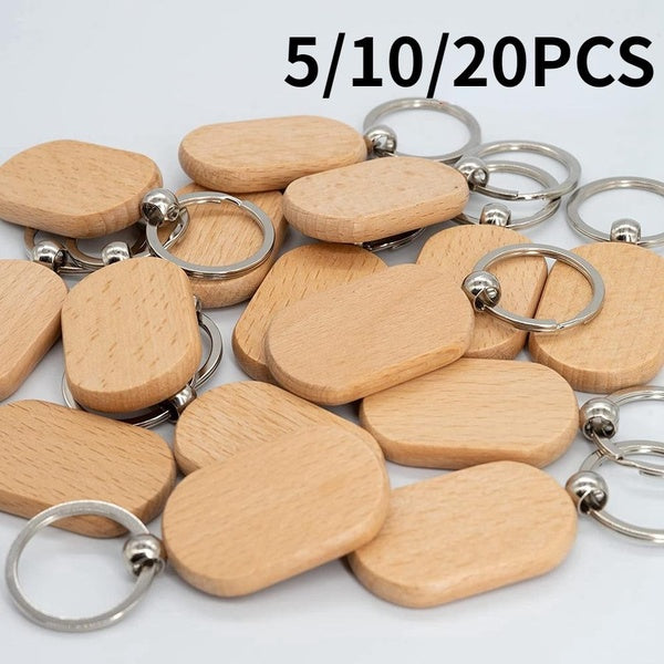 5-10-20 PCS DIY Blank Wooden Key Chain Wood Engraving Blanks Wooden Keychain Unfinished Key Tag for DIY Gift Crafts Wood