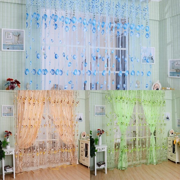 1pc Tulle Curtains Window Voile Curtain Chic Room Tulip Flower Sheer Curtain Pastoral Curtains for The Living Room