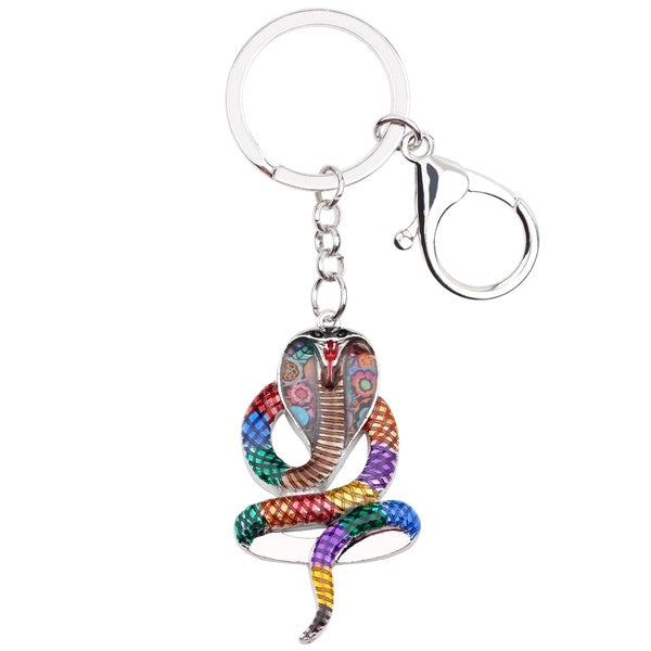 Enamel Alloy Cobra Snake Keychains Key Ring Wild Animal Handbag Wallet Bag Car Jewelry for Women Girls Teens Gift Charms Pendant