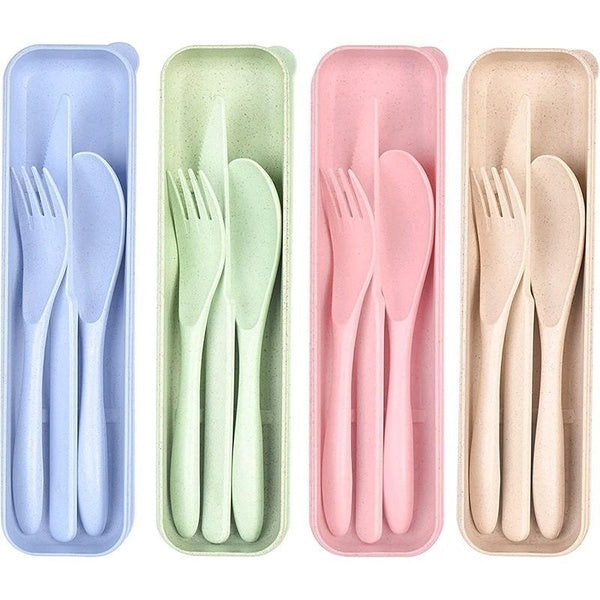 1-5 set Travel Utensils With Case - Eco-Friendly Wheat Straw Dinnerware Sets Reusable Cutlery Set - Portable Forks and Spoons Tableware Set Lunch Box