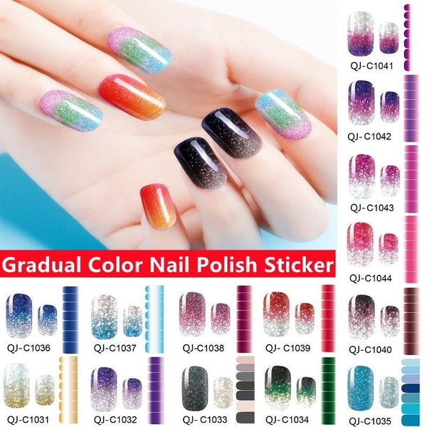 Nail Glitter Powder Gradual Change Waterproof Durable Nail Care Sticker Nail Polish Full Paste 14 Nail Stickers Manicure Tool