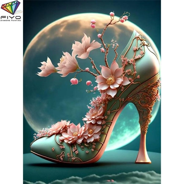 FIYO High Heels and Flowers DIY 5D Diamond Painting Full Drill with Number Kits Home and Kitchen Fashion Mosaic Diamond Painting Canvas Wall Decorati