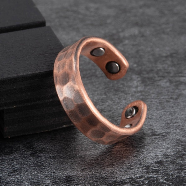 6mm Pure Copper Ring Men Vintage Magnetic Health Energy Wedding Bands,Open Cuff Adjustable Rings