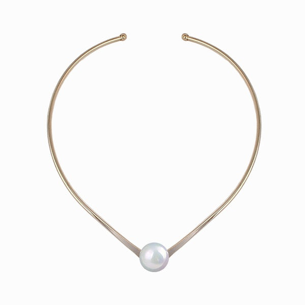 New Fashion Jewelry Simple V Design Torques Choker Necklace for Women Girl Big Pearl Wedding Necklace