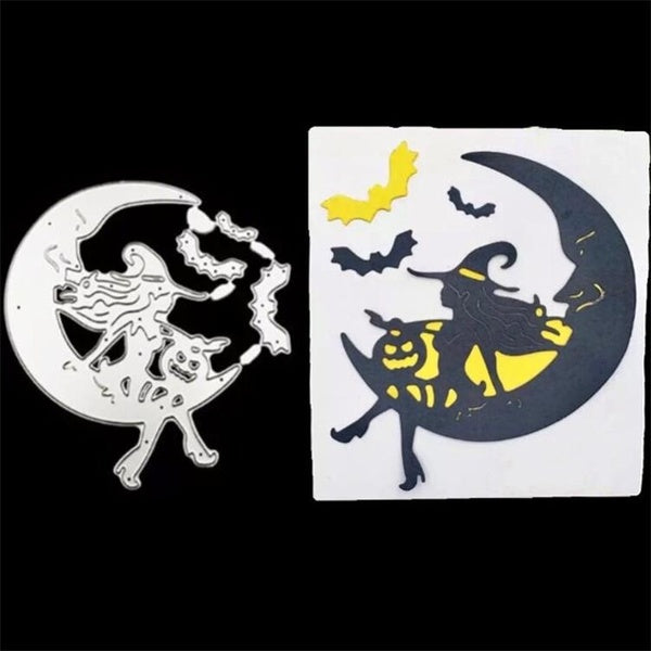 Halloween sorcière et lune motif métal matrices de découpe artisanat gaufrage Scrapbooking timbres pour la fabrication de cartes décor joyeux Hallowe