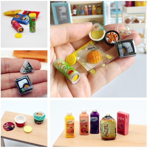 Mini Shop Food Dollhouse Accessories Mini Beverage -Bread-Potato Chips-Snacks-Nooddles Doll House Food Miniatures 1:16 Scene Collection