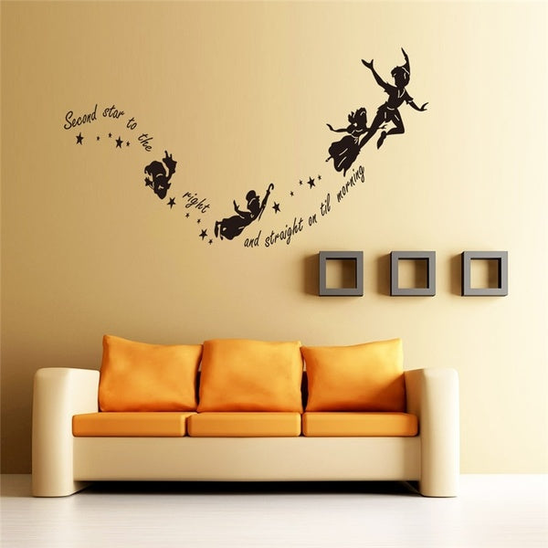 Second Star to the Right Fairy Wall Stickers Letters Bedroom Indoor Wall Art Decor Diy Black Vinyl Removable Decals