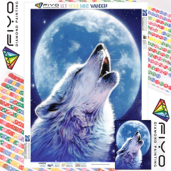 FIYO DIY 5D Wolf Diamond Painting Full Drill with Number Kits Home and Kitchen Fashion Mosaic Diamond Painting Canvas Wall Decoration Gift Crafts for