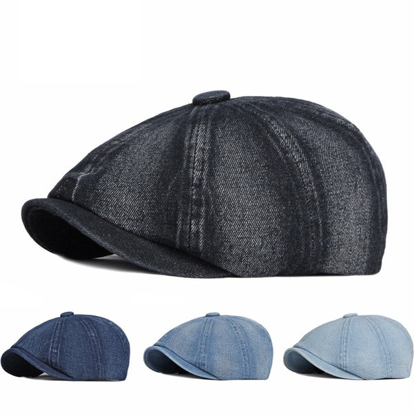 Haut niveau hommes femmes solide Denim Gatsby casquettes plates britannique réglable gavroche Gorras Planas béret chapeau