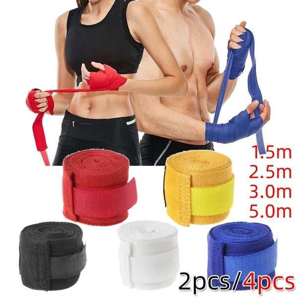 4 pièces-2 pièces 1.5m-2.5m-3m-5m bandages de boxe coton bandage de boxe sangle de sport Sanda Kick Boxing MMA gants de main ceinture de protection B