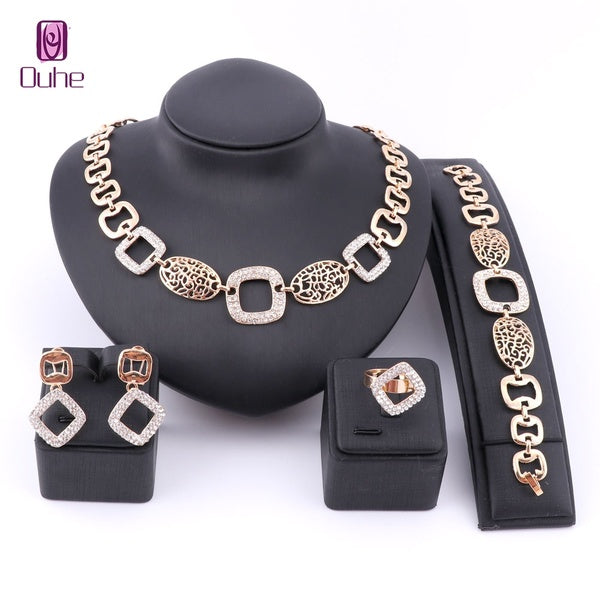 Women Gold Plated Necklaces Wedding Bridal Jewellery Party Fashion Crystal Accessories Jewelry Sets