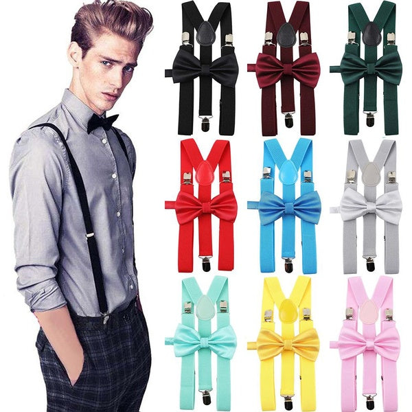 ZONFAZ Mens Fashion Solid Adjustable Suspender Bow Tie Set Adult Y-Back Braces Wedding Party Accessories Suspenders Belt