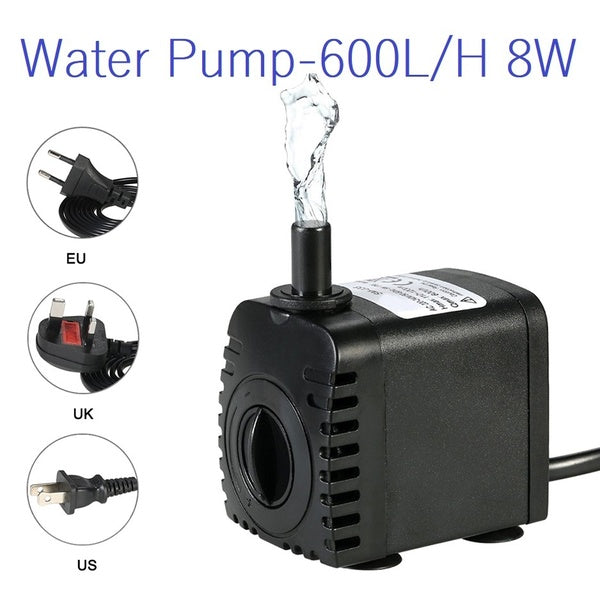 600L-H 8W Pompe à Eau Pompe Submersible pour Aquarium Fontaine Étang Pompe Fish Tank Jardin Étang Pompes Fontaines Mini Pompe 110-240V