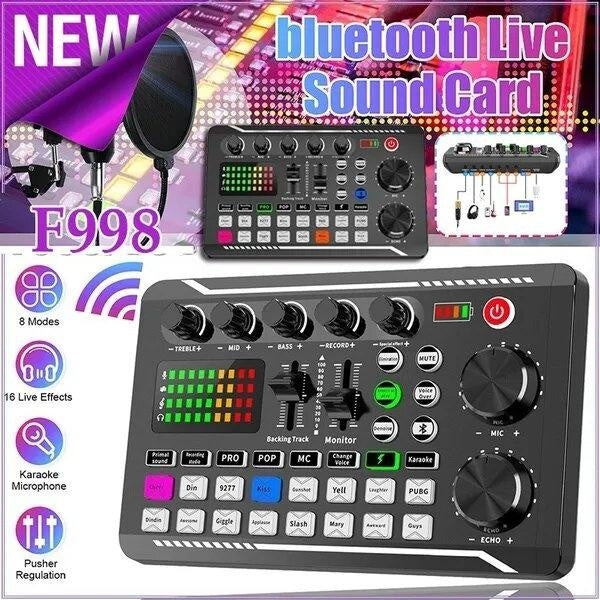 F998 carte son Microphone mélangeur de son carte son Console de mixage Audio amplificateur mélangeur de musique en direct amplificateur équipement Dj