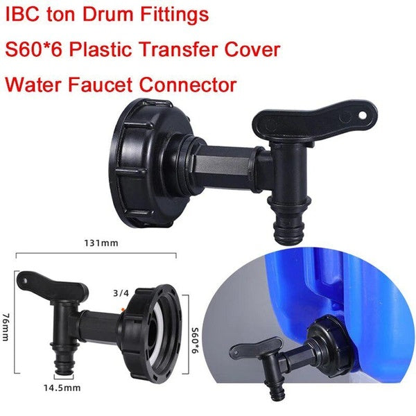 3-4 "IBC Ton Barrel Valve Fittings S60*6 Plastic Transfer Cover Water Tank Faucet Connector Black Pacifier Faucet Nozzle