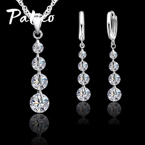 925 Sterling Silver Link Chain Crystal Necklace Earrings Jewelry Set for Women Choker Wedding Engagment