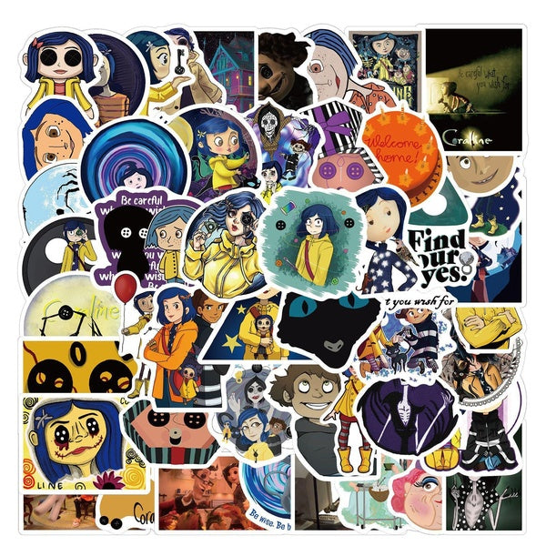 10-50PCS Cartoon Movie Coraline & the Secret Door Stickers Graffiti Sticker Refrigerator Luggage Skateboard Notebook Vinyl Stickers