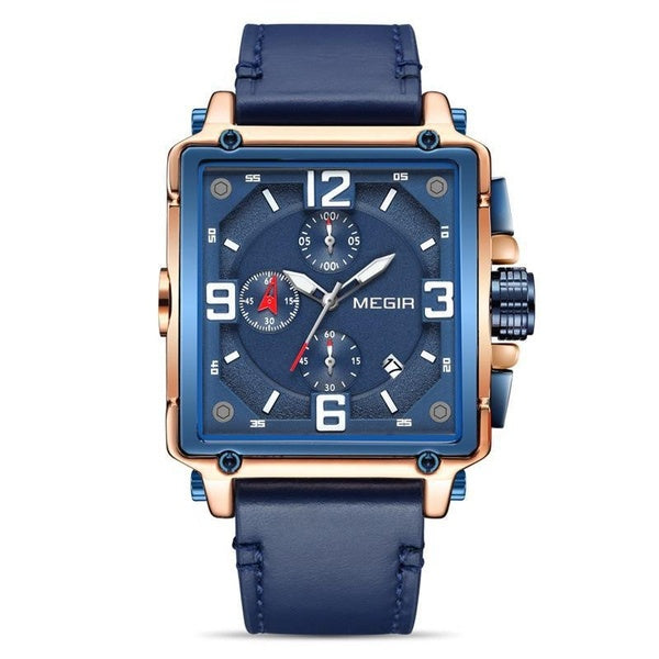 Bracelet en cuir armée chronographe Quartz montres hommes carré sport chronomètre homme horloge Relogios Masculino 2061