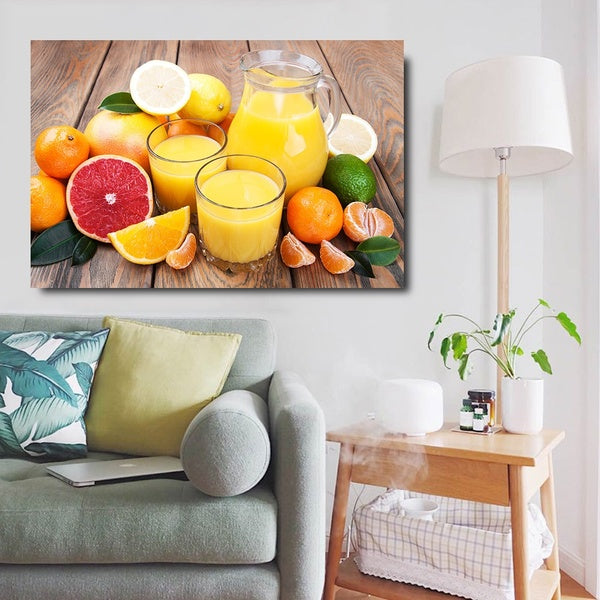 1 Pieces Modern Home Decor Wall Art Pictures Orange And Fruit Juice Large Posters For Kitchen Decor HD Canvas Paintings No Frame