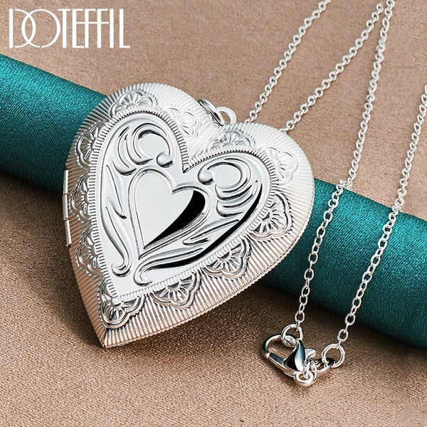 925 Sterling Silver 16-30 Pouces Chaîne En Forme De Coeur Photo Cadre Pendentif Collier Pour Femmes Homme De Mariage Charme Bijoux