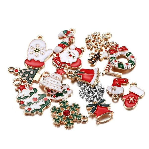 20pcs New Christmas Charms Pendants Enamel Bracelet Party Home Metal Craft Decoration Tree Hanging Diy Jewelry Making Accessory